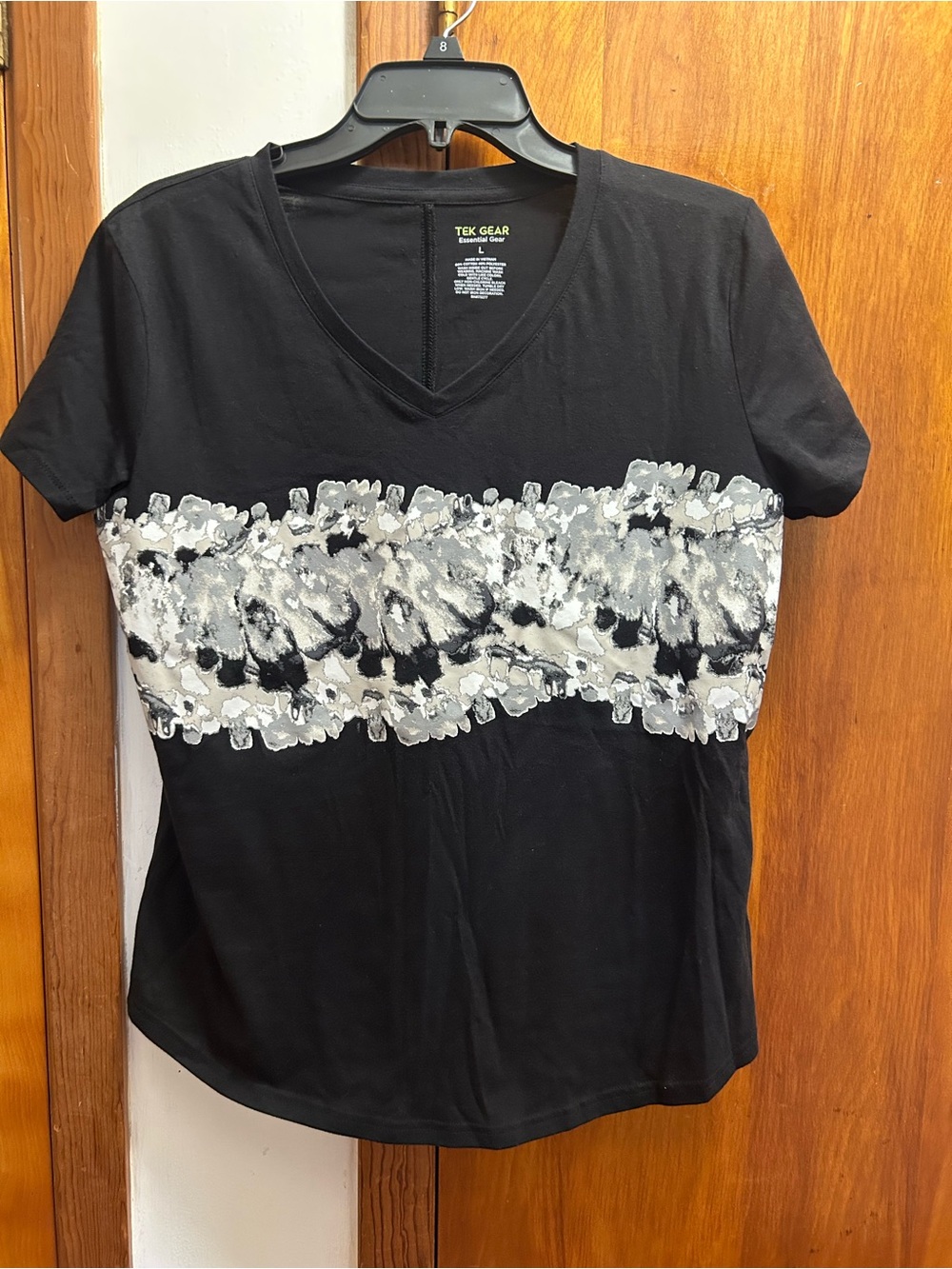 Tek Gear Women's Black V-Neck Tee with Gray Floral Band